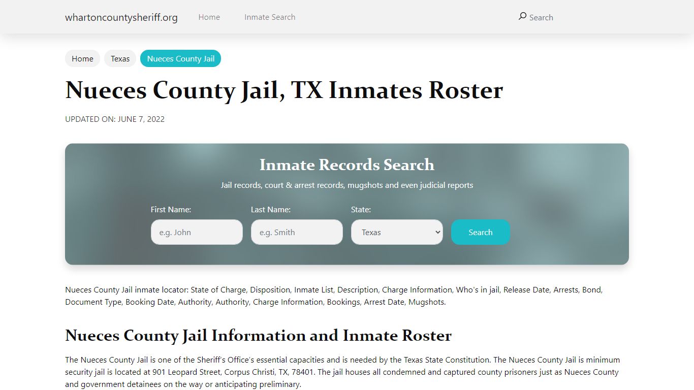 Nueces County Jail, TX Jail Roster, Name Search